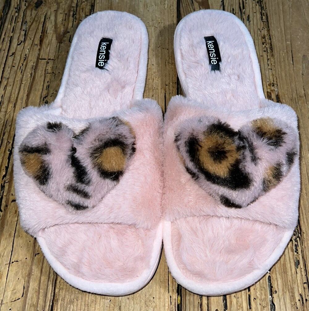 NWT Women’s Kensie Peep Toe Faux Fur Home Slippers, Pink Size XL (10/11)